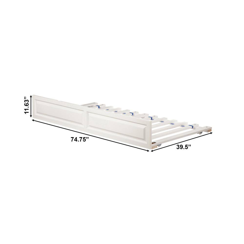 White Twin Wood Trundle Bed with Storage Drawer