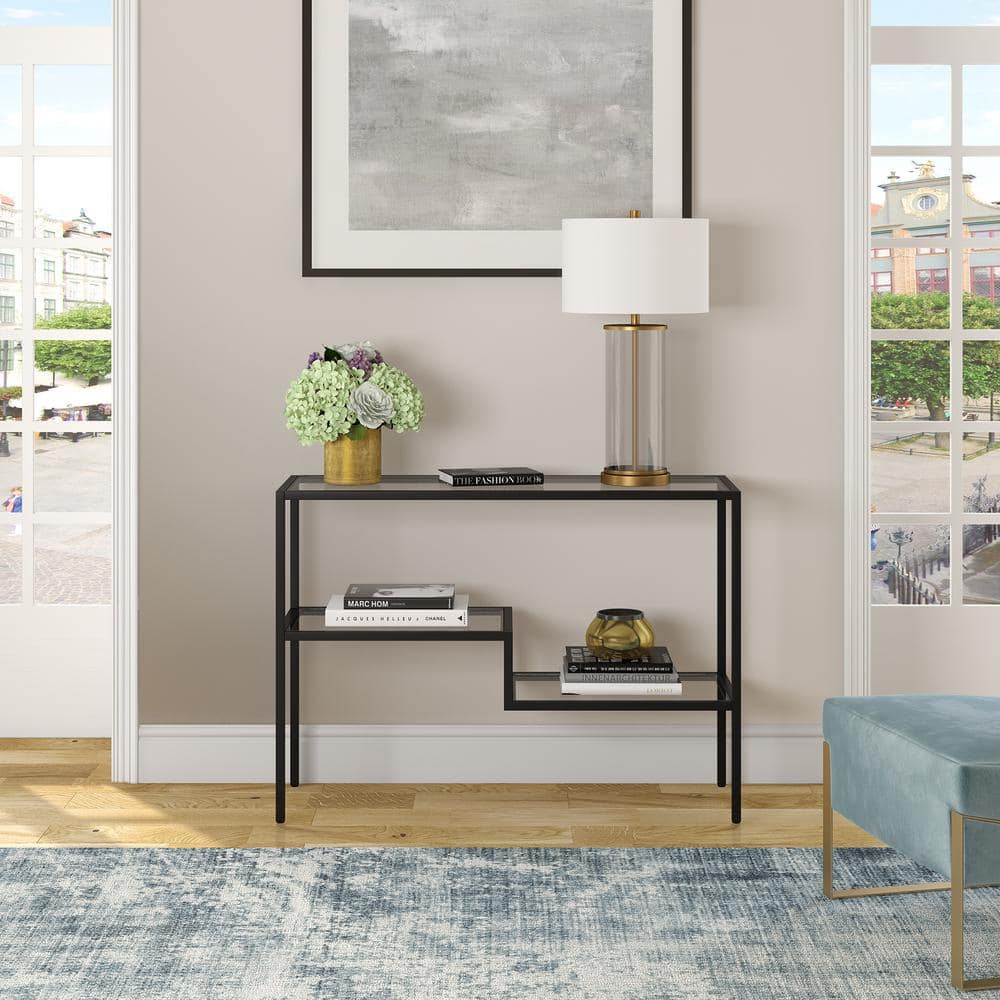 Lovett Blackened Bronze 42" Metal and Glass Console Table