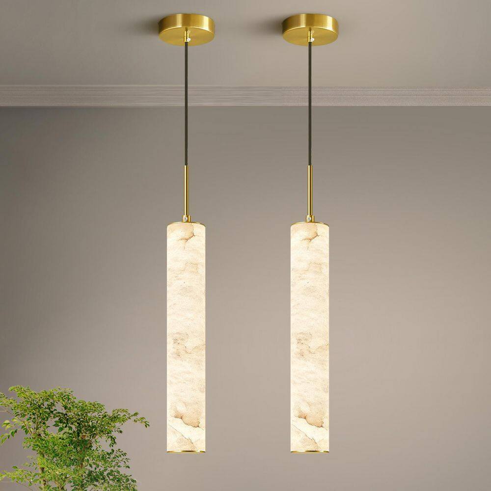 Home Light 10-Watt 1 Light Modern Gold Integrated LED Light Fixtures Pendant Light With Natural Alabaster Shade, 2 Pack price history on PriceWatchPro