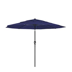 11 ft. Aluminum Triple Top Vented Designed Tilt Outdoor Market Patio Umbrella with LED Lights in Navy