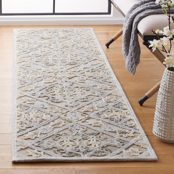 SAFAVIEH Trace Beige/Silver 2 ft. x 8 ft. Trellis Runner Rug