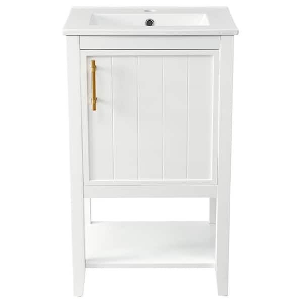 Unbranded 20 in. W x 15.5 in. D x 33.5 in. H Single Sink Freestanding Bath Vanity in White with White Ceramic Top and Open Shelf