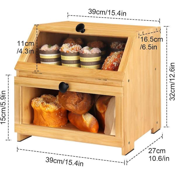 ビーズシェルバンブーBOX ② L JFVKAF Farmhouse Bamboo Bread Box Countertop with Large Capacity