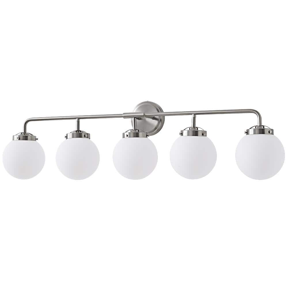 Deyidn 38.98 in. 5-Light Nickel Bathroom Vanity Light with Opal Glass ...