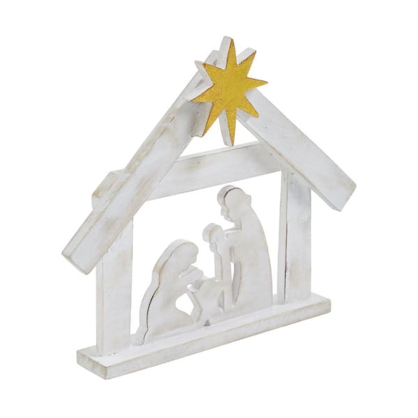 8.5 in. Distressed White Wooden Christmas Nativity Scene