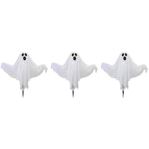 20 in. H Lighted White Ghost Halloween Lawn Stakes (Set of 3) Battery Operated
