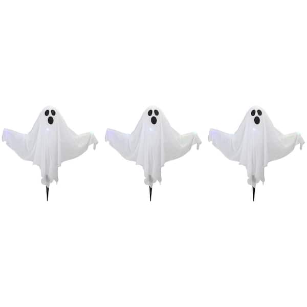 Northlight 20 in. H Lighted White Ghost Halloween Lawn Stakes (Set of 3) Battery Operated