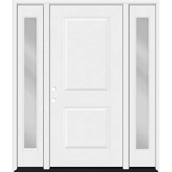 Regency 68 in. x 80 in. 2P Squaretop RHIS Unfinished White Mahogany Fiberglass Prehung Front Door w/Clear14in.SLs 4-9/16