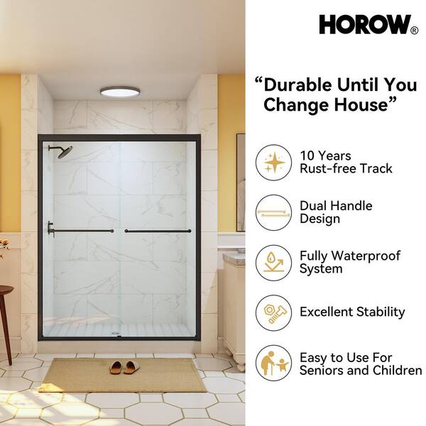 56 in. - 60 in. W x 76 in. H Double Sliding Semi-Frameless Shower Door in Matte Black with 5/16 in. (8 mm) Clear Glass