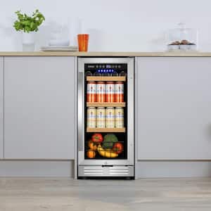 15 in. 130-Can Freestanding and Built-In Beverage Cooler Fridge with Adjustable Shelves - Stainless Steel
