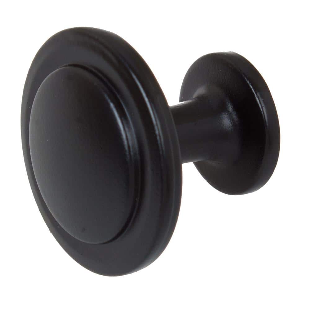 Matte Black Round Zinc Alloy Cabinet Knob with Mounting Hardware
