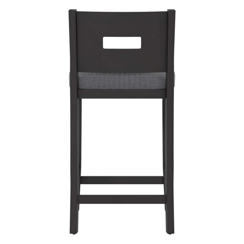 Allbritton Keyhole Black Wood Counter Height Stool with Dove Gray Seat