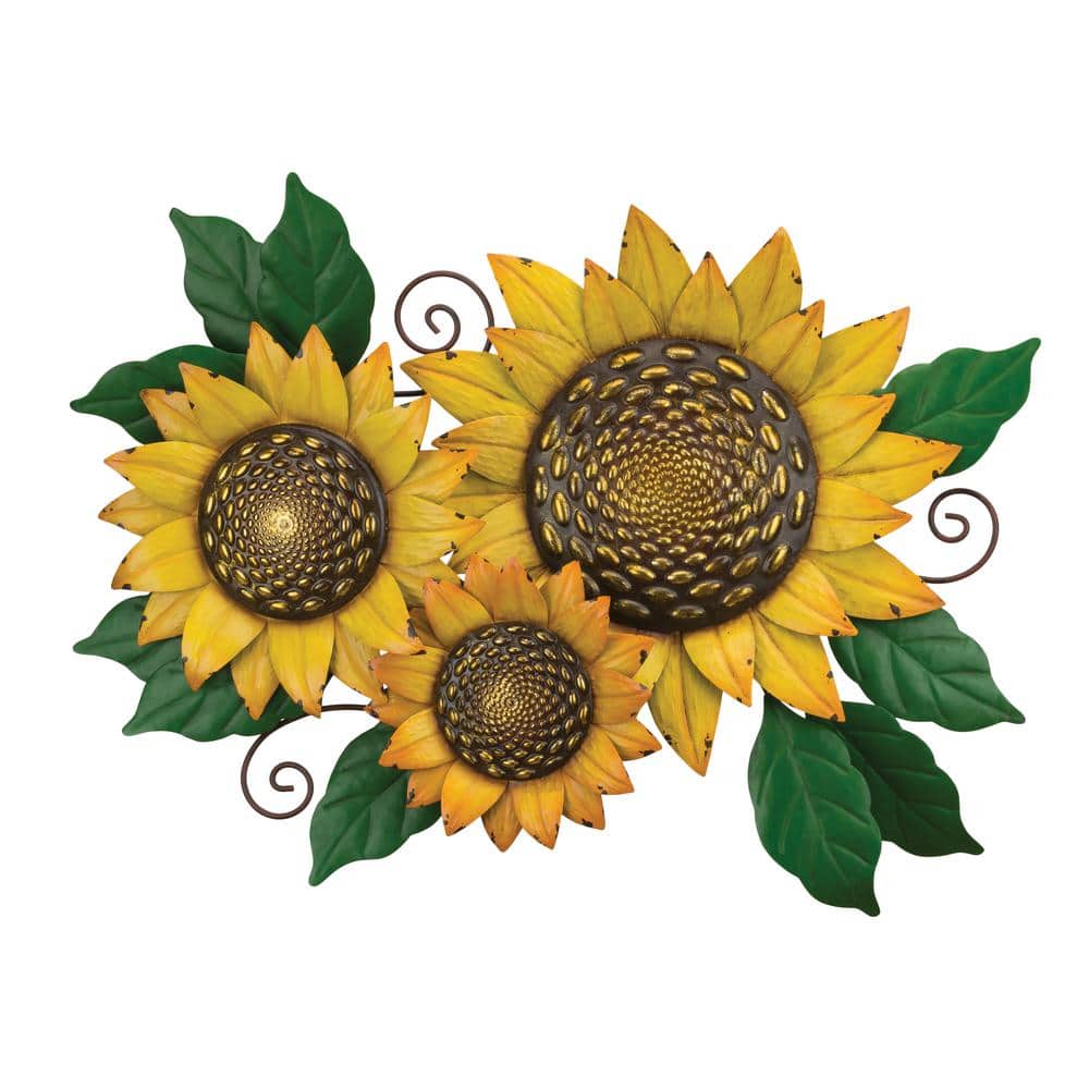 Rustic Yellow and Green Metal Triple Sunflower Wall Sculpture