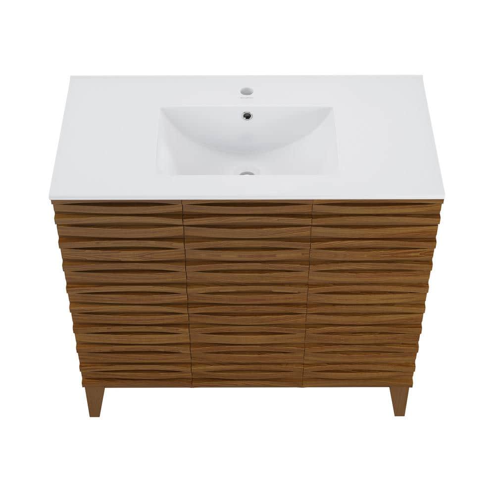 Cascade 36" Brown Oak Freestanding Bathroom Vanity with White Top