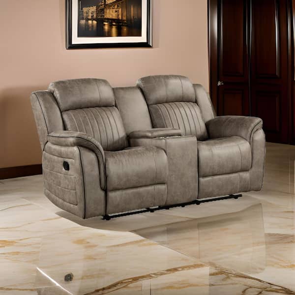 Benjara 74 in. Pillow Top Arm Microfiber Rectangle Loveseat Recliner Sofa in Sandy Brown