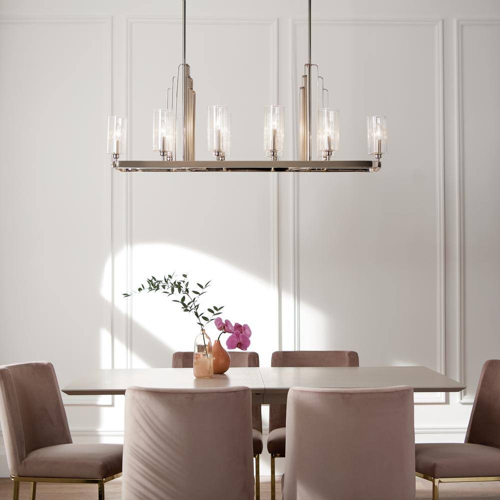 Kimrose Polished Nickel 10-Light Linear Chandelier with Clear Fluted Glass