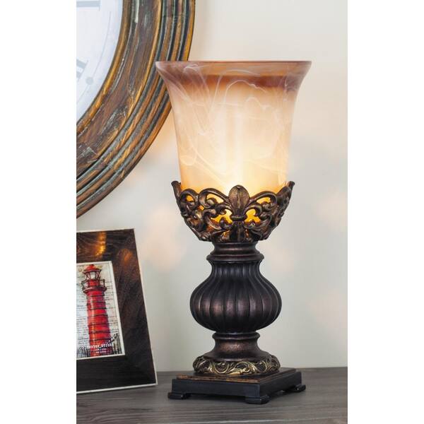 Litton Lane 8 in. x 18 in. Rustic Elegance Brown Polystone and Gold Glass Candle Home Decor