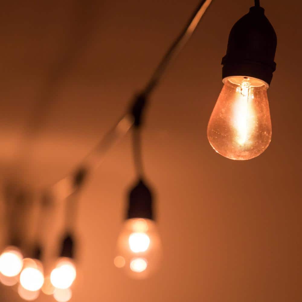 48ft Black Outdoor LED String Lights with Warm White Bulbs