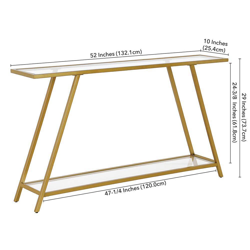 Yair Brass and Glass Rectangular Hallway Table with Storage