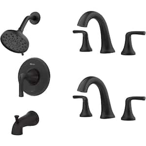 Ladera Single-Handle 3-Spray Tub & Shower Faucet and (2-Pack) 8 in. Widespread Bathroom Faucet in Matte Black