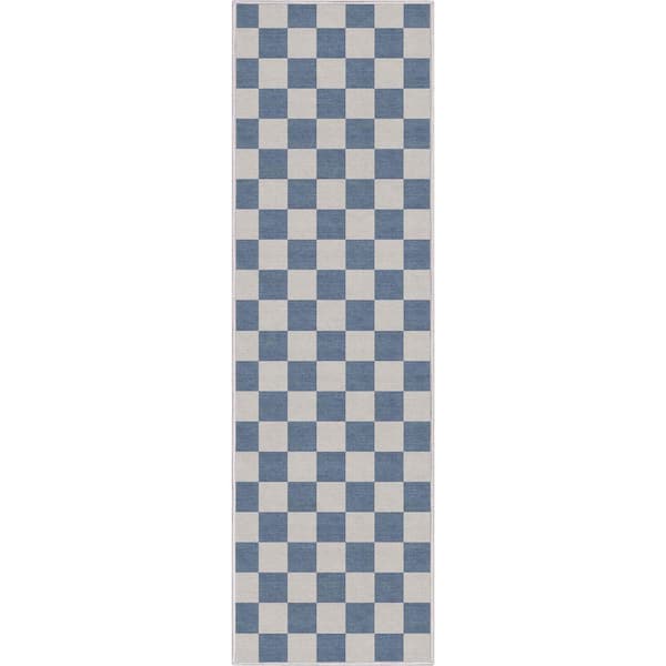 Well Woven Blue 2 ft. 3 in. x 7 ft. 3 in. Runner Flat-Weave Apollo Square Modern Geometric Boxes Area Rug