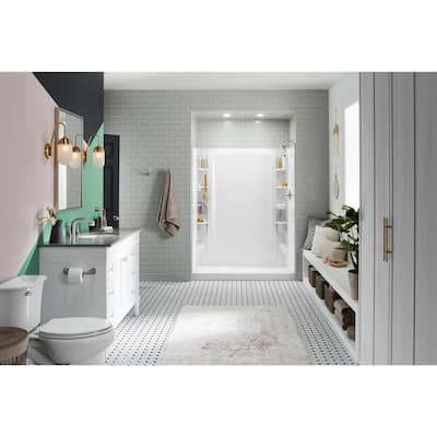 STORE+ 30 in. x 60 in. Single Threshold Right-Hand Shower Base with Shower Walls and 12-Piece Accessory Kit in White