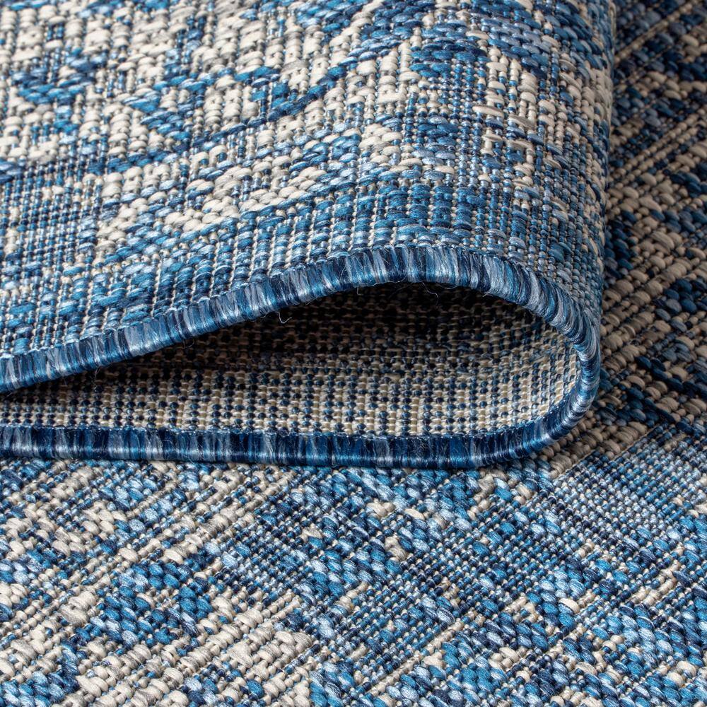 Navy and Gray Synthetic Flat Woven Runner Rug, 2'-2" x 8'
