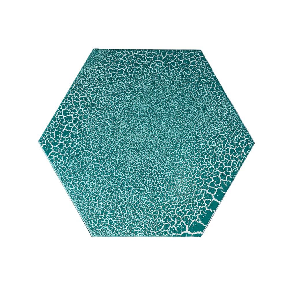 Teal Hexagon Iron Sunburst Outdoor Patio Side Table