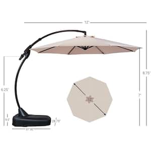 Deluxe Large Offset Umbrella 12 ft. Aluminum Cantilever Manual Tilt Patio Umbrella in Champagne with Base