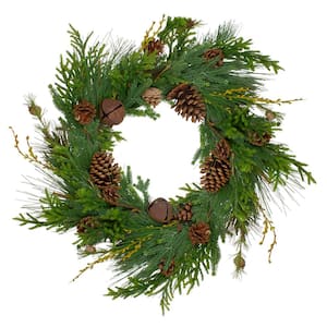 30 in. Unlit Rustic Green and Brown Artificial Christmas Pinecone Wreath