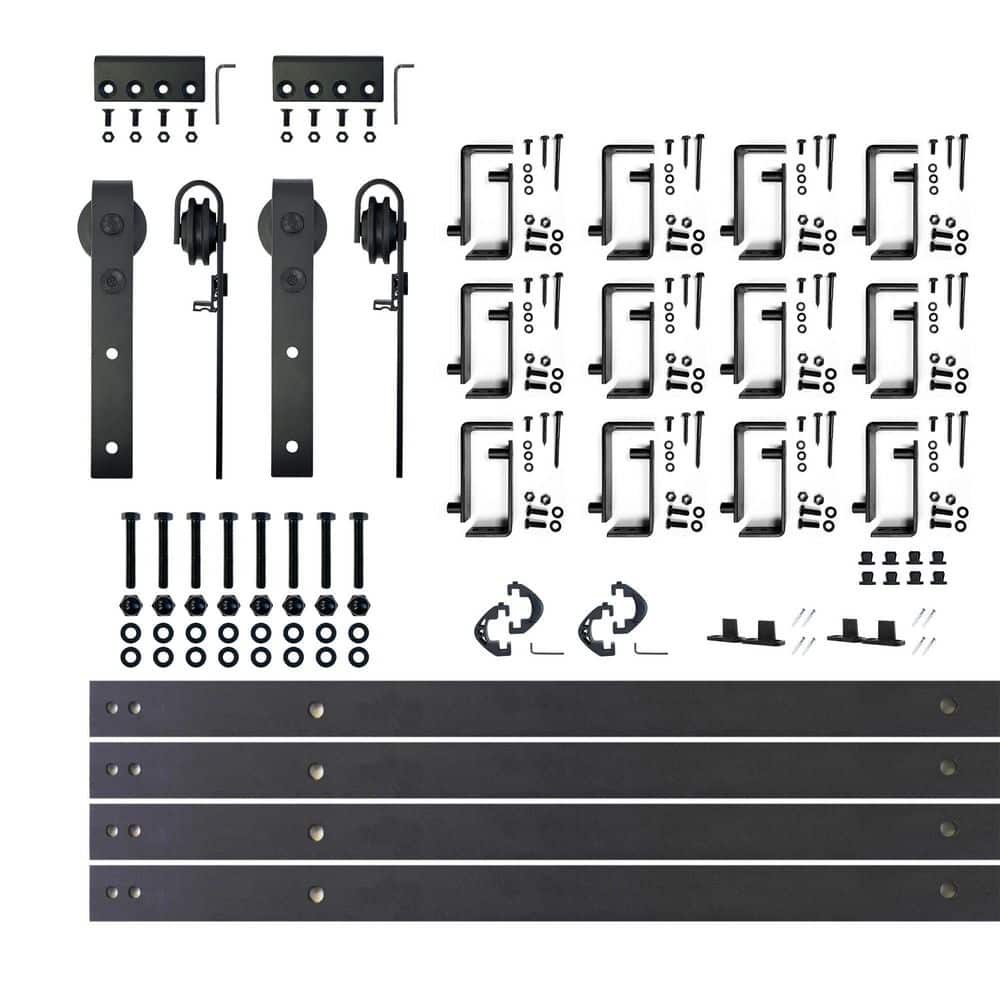 16 ft./192 in. Black Rustic Double Track Bypass U-Shape Sliding Barn Door Hardware Kit - Classic Design Roller price history on PriceWatchPro