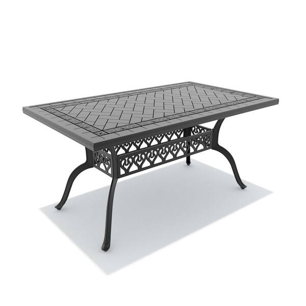 Black Rectangle Cast Aluminum 59.06 in. x 35.43 in. Outdoor Patio Dining Table