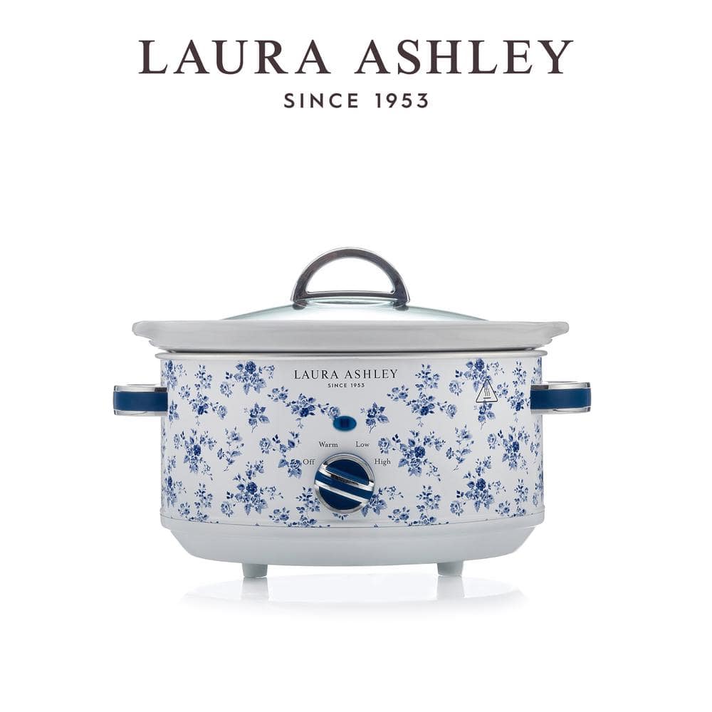 Laura Ashley 3.7 Qt. China Rose Slow Cooker with Non-Slip Feet