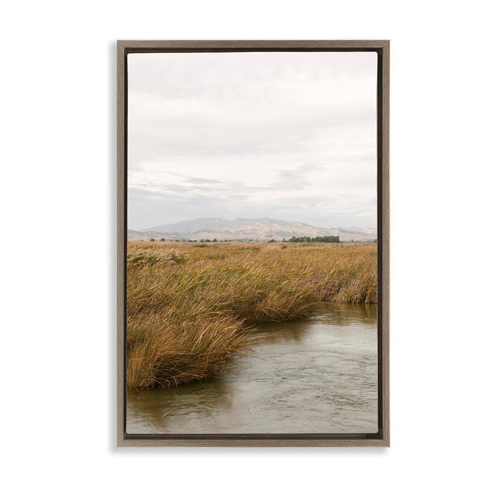 Marshland with Distant Mountain by Crystal Lynn Collins Brown Floater Frame Nature Graphic Art Print 31 in. x 21 in. price history on PriceWatchPro