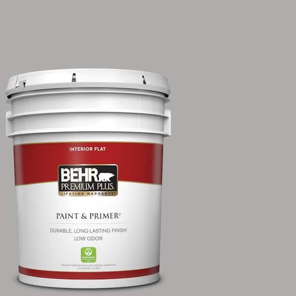 BEHR PREMIUM PLUS 5 gal. #N520-3 Flannel Gray Flat Low Odor Interior Paint & Primer