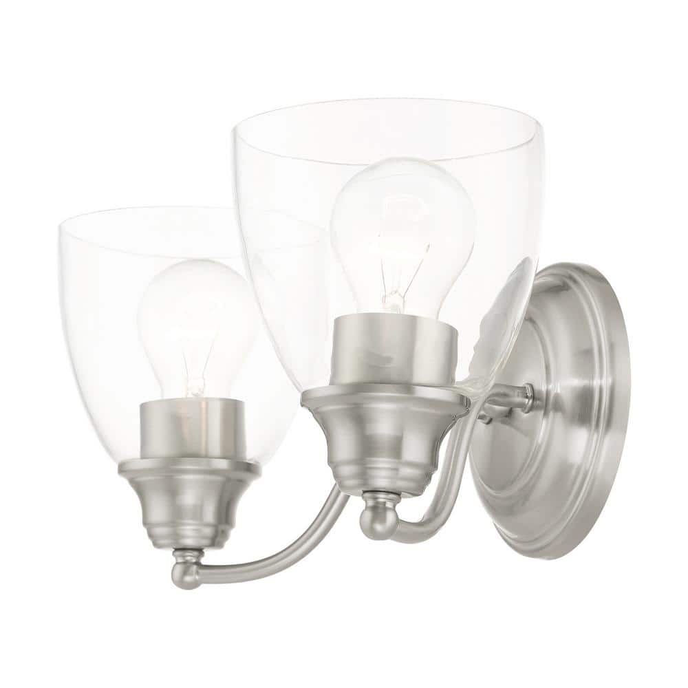 Montgomery Brushed Nickel 2-Light Vanity with Clear Hand-Blown Glass