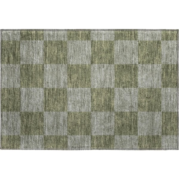 Mayfield Premium Machine Washable Abstract AMF2345 Olive 3 ft. x 4 ft. Area Rug