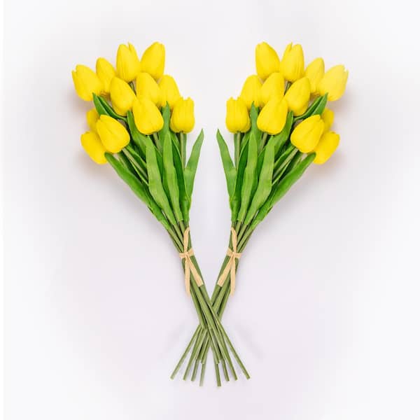 Bindle & Brass 13.5 in. Yellow Artificial Tulip Stems (Set of 24)