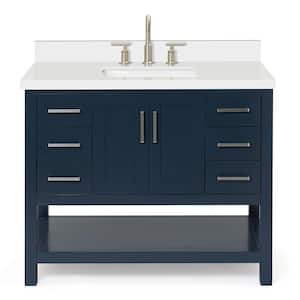 Magnolia 43 in. W x 22 in. D x 36 in. H Bath Vanity in Midnight Blue with White Pure Quartz Vanity Top with White Basin