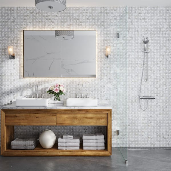 Serena 12 in. x 12 in. Polished White Gray Calacatta Gold, Thassos Mosaic Wall and Floor Tile (5.17 sq ft/case)-5 Pack