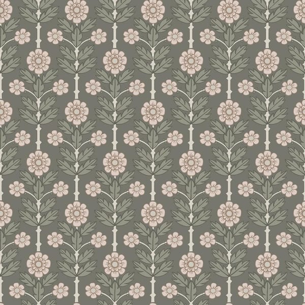 A-Street Prints Aya Grey Floral Wallpaper Sample