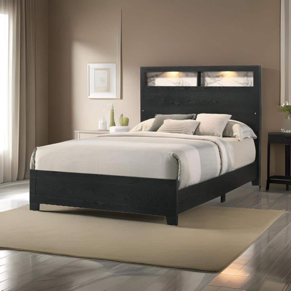 Black and White Wood Frame Queen Platform Bed with Headboard and Shelves price history on PriceWatchPro