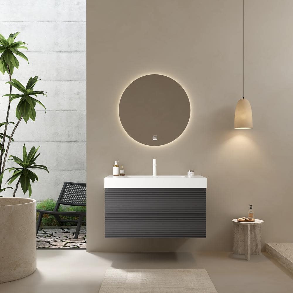 36 in. Floating Gray Bath Vanity with White Acrylic Top and White Acrylic Basin price history on PriceWatchPro