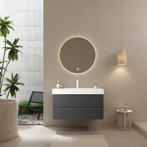 36 in. Floating Gray Bath Vanity with White Acrylic Top and White Acrylic Basin