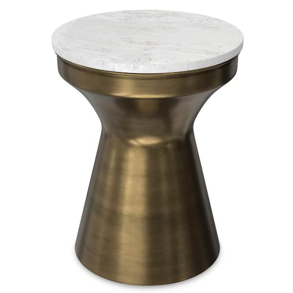 Raquel Modern Contemporary 14 in. Wide Metal Side Table in White / Antique Brass, Fully Assembled
