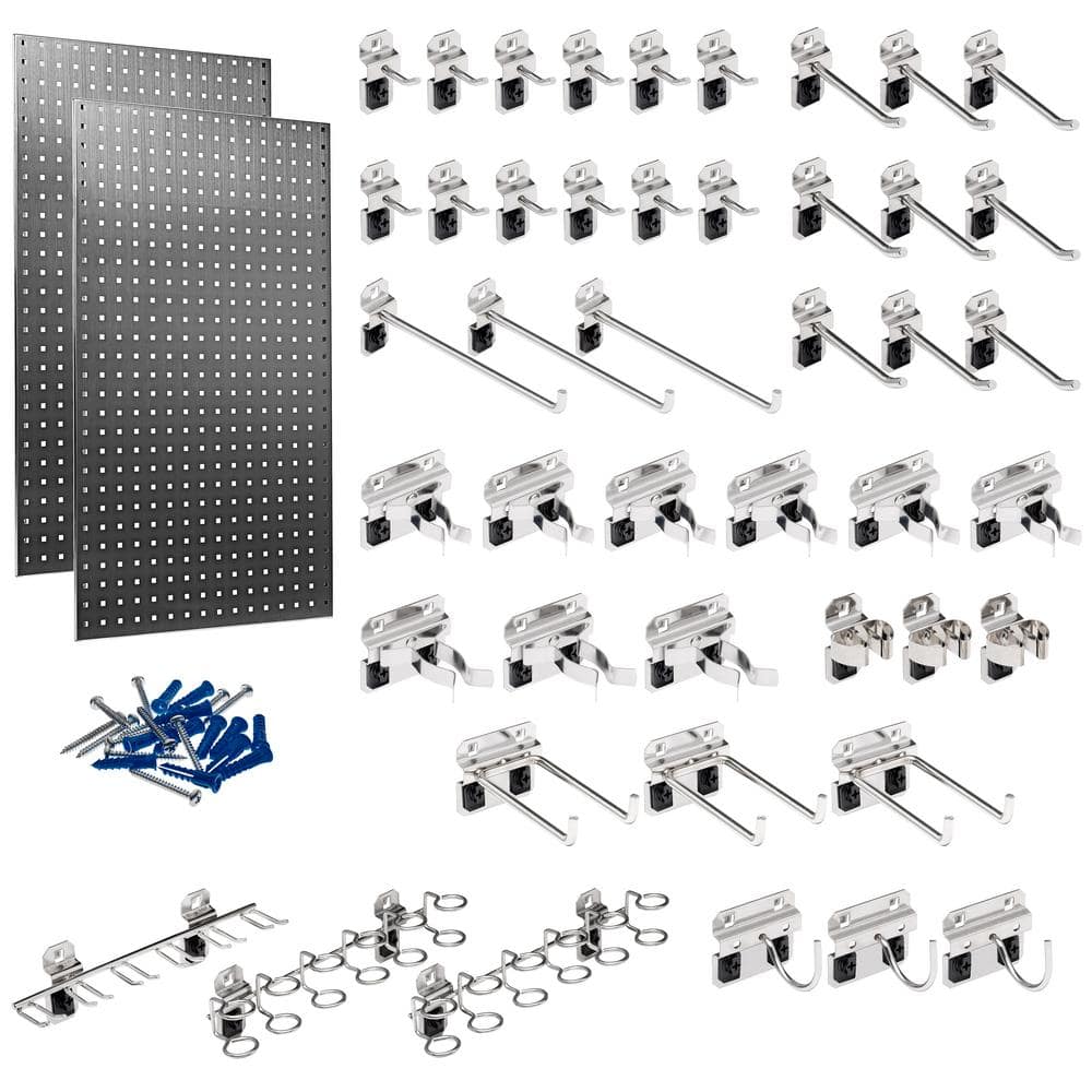 Triton Products (2) 24 in. W x 42-1/2 in.H x 9/16 in. D Stainless Steel Square Hole Pegboards with 45-Piece Stainless LocHook Assortment