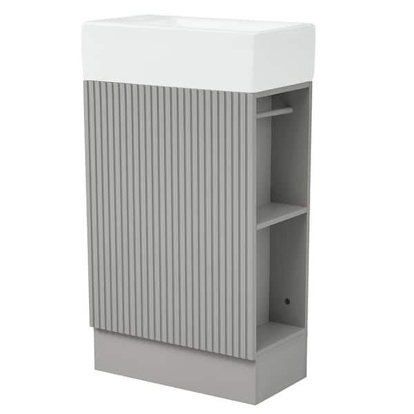 Nestfair 18.6 in. W x 10.6 in. D x 33.2 in. H Single Sink Freestanding Bath Vanity in Gray with White Ceramic Top