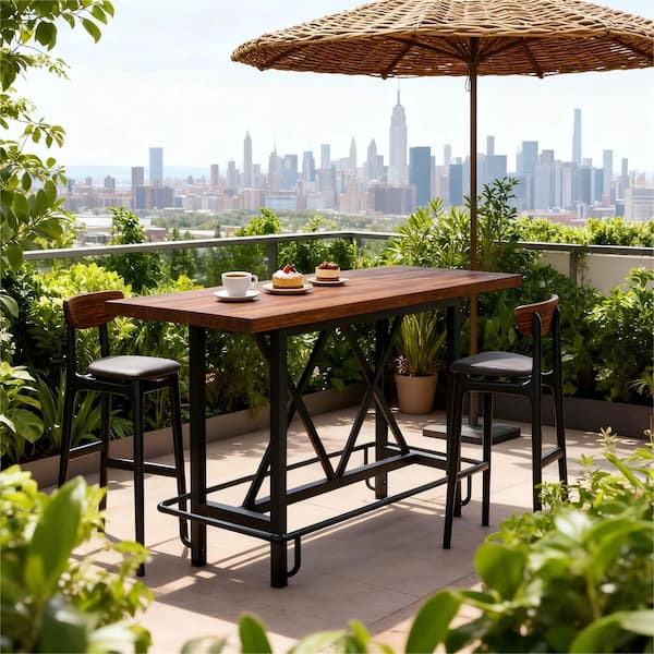 Kearsten 35.43 in. H Brown Rectangle Bar Table Industrial Counter Height Pub Table Dining Table Seats 6 with Metal Frame