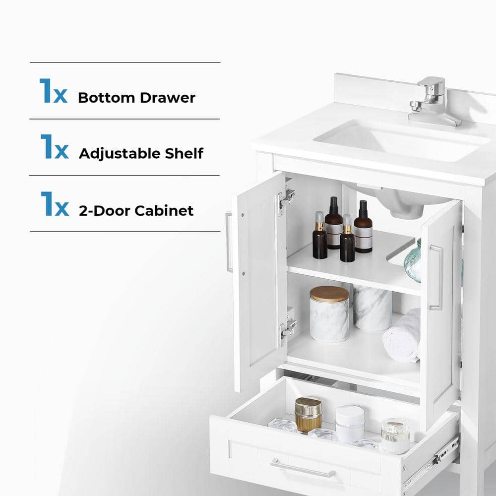 Kansas 24" White MDF Freestanding Bathroom Vanity with Ceramic Sink