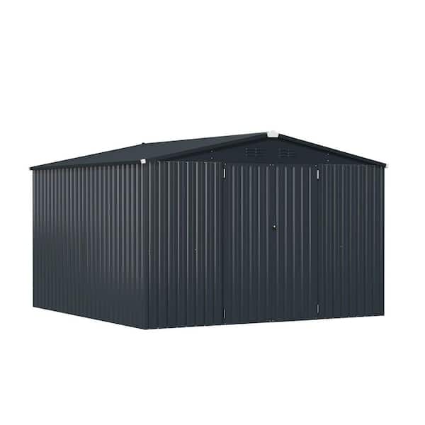 10 ft. W x 10 ft. D Dark Gray Heavy-Duty Metal Storage Shed with Lockable Door for Backyard (95 sq. ft.)